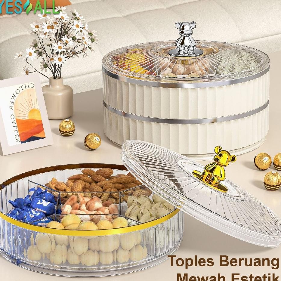 Yesall Toples Aesthetic Tingkat Beruang Toples Lebaran Rak Putar Sna Cemilan Toples Kue Kering Tempa