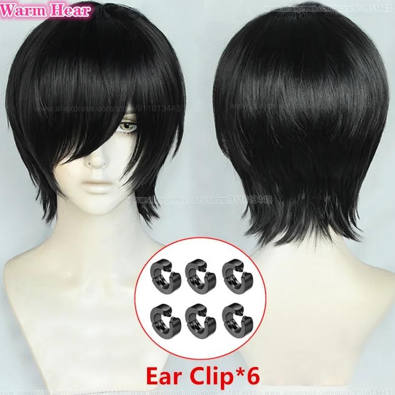 Yoshida Hirofumi Cosplay Wig Anime COS Short Black With Ear Clip Heat Resistant Synthetic Hair Hallo