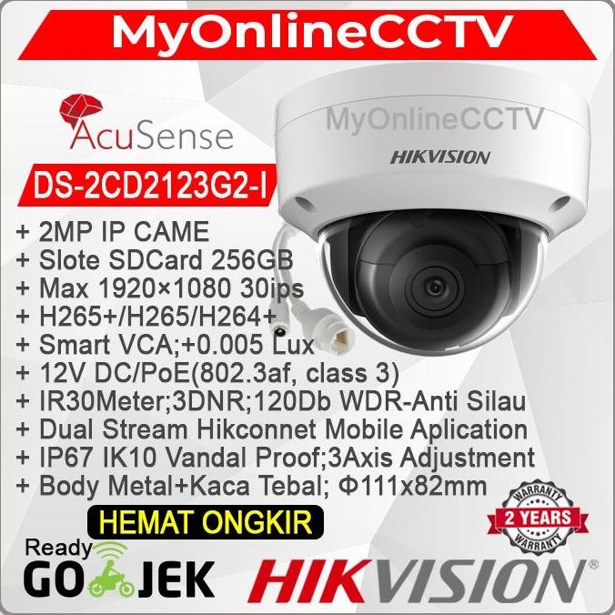 diskon hikvision ds-2cd2123g2-i ip camera cctv indoor 2mp acusense exir mmc audio