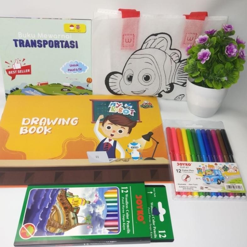

Paket Mewarnai dengan Tas Godiebag Mewarnai Anak / Souvenir Ulang Tahun Alat Mewarnai / Kado Anak Paket Mewarnai