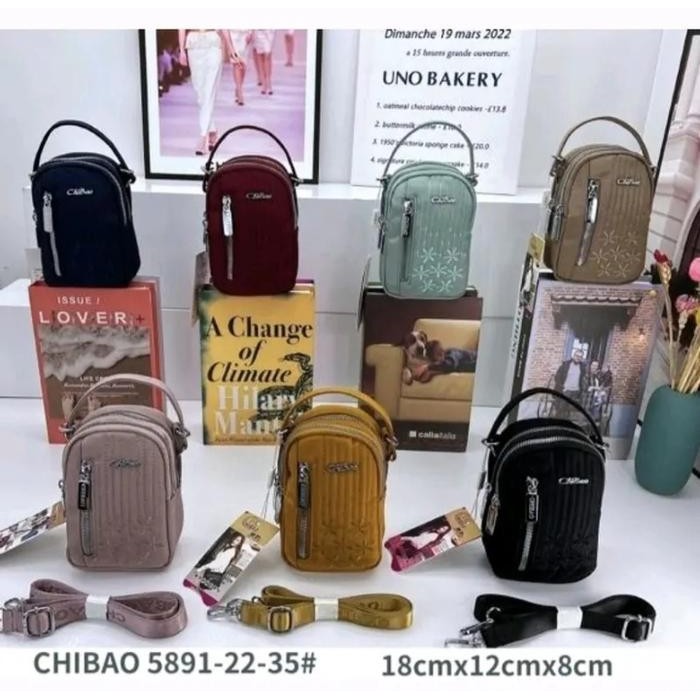 Tas Selempang Mini Wanita Dompet Hp Chibao Model Terbaru 5891-22-35 Motif Bordir Bunga Bahan Kanvas