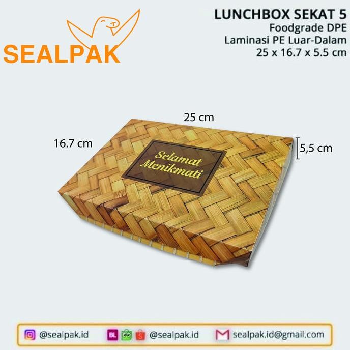 Paper Lunchbox Sekat 5 / Kotak Nasi / Kotak Bento / Dus Nasi (Motif)