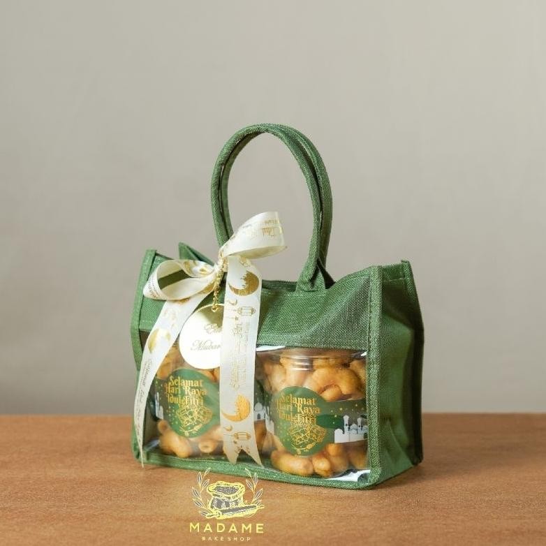 

To94 vb-8 Goodie Bag Tas Mika Kombinasi Hampers Muat Toples Jar Idul Fitri - Hijau / Cream Polos Sale Sale