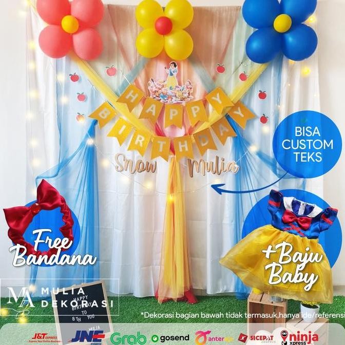 ready Backdrop Dekorasi UlangTahun HappyBirthday Pesta Anak Paket Snow White