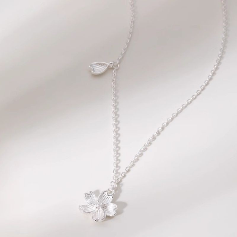 Perak Murni S999Kalung Bunga Sakura untuk Wanita, Rantai Tulang Selangka Perak Murni