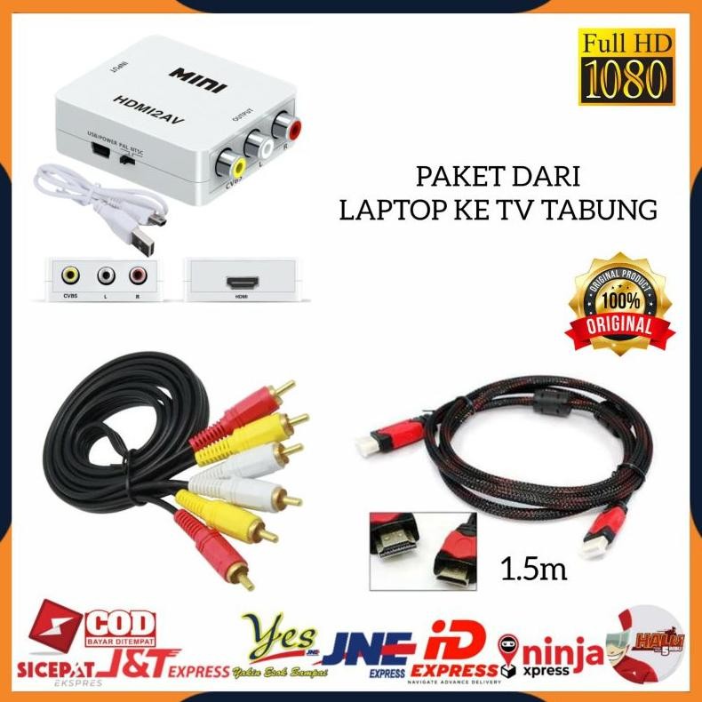 [COD] PAKET HDMI LENGKAP DARI LAPTOP STB PS3 KE TV TABUNG / CONVERTER HDMI TO AV RCA HDMI2AV ADAPTER