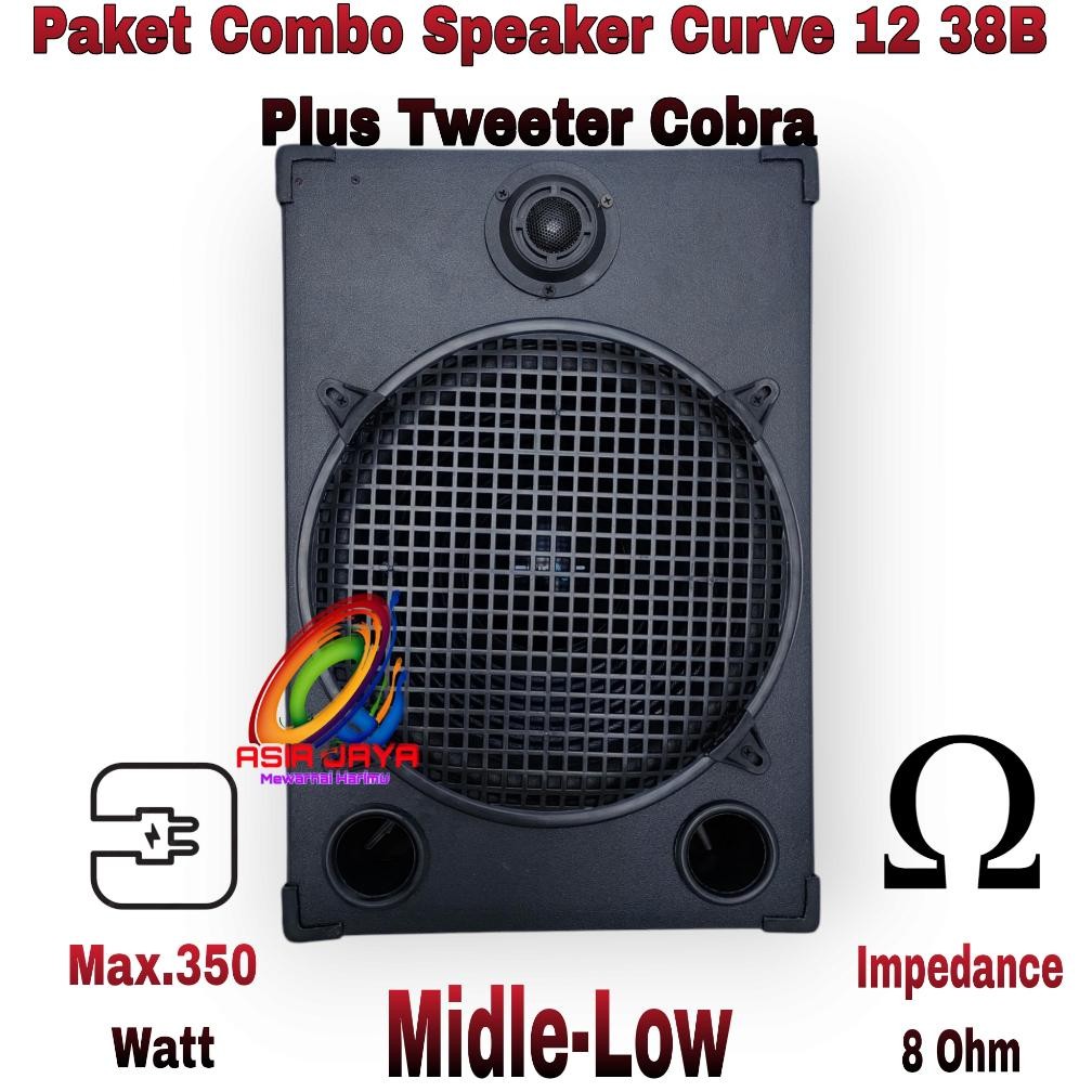 PAKET COMBO Speaker 12 Inch Woofer Curve 12 38B + Box 12 Panjang + Tweeter Cobra Dan siku DiM
