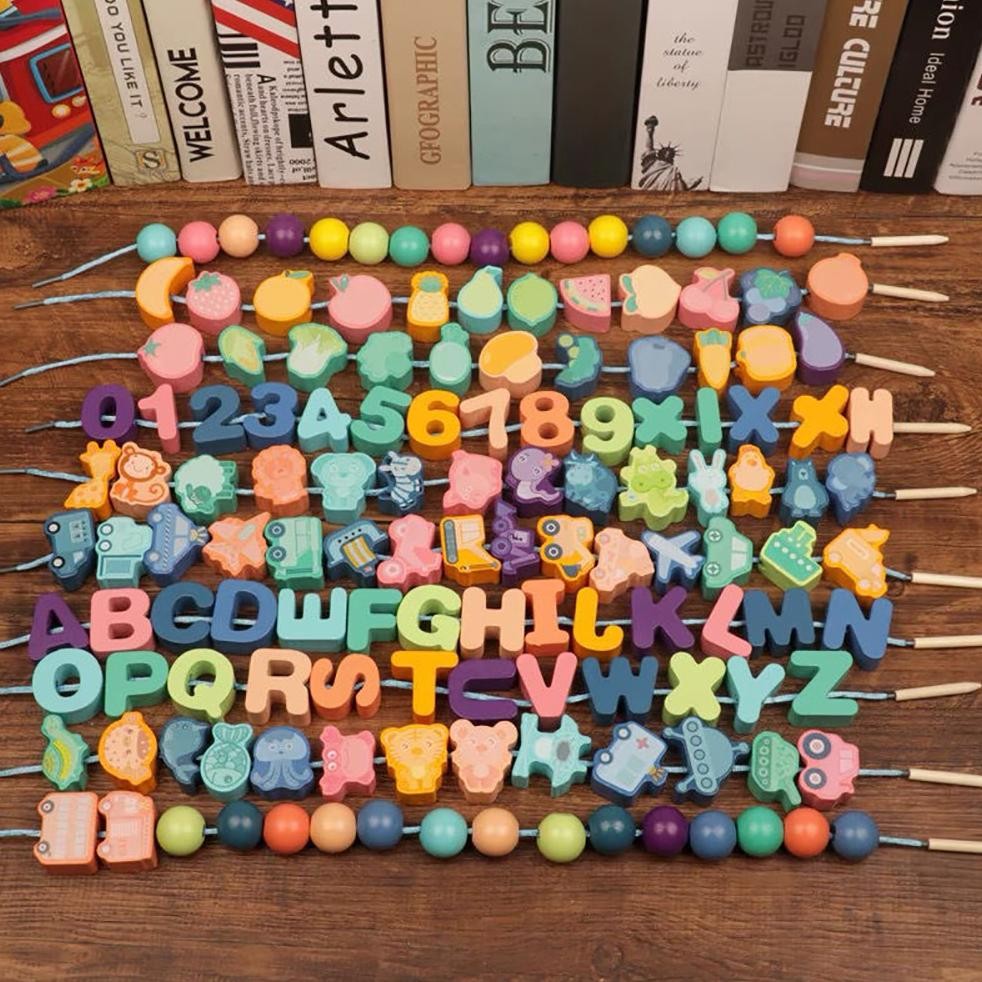 AIKOKY Balok kayu mainan anak/ Mainan edukasi anak 3 tahun blok kayu DiM