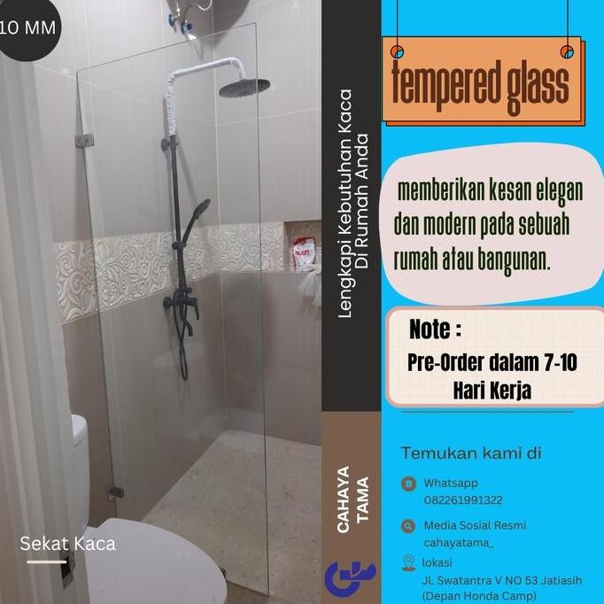 Kaca Mati Shower 10Mm Tempered Asahi Sekat Kamar Mandi