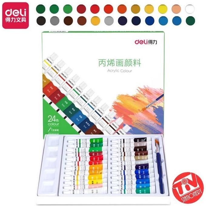 

TERBARU Cat Akrilik Deli Acrylic Paint 24 Warna (24 x 5 ml) Bonus Kuas & Palet