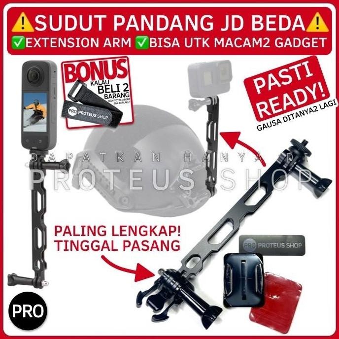 EXTENSION ARM BRACKET KAMERA ACTION GOPRO INSTA360 X3 DUDUKAN MOTOR SEPEDA HELM STOK TERBATAS