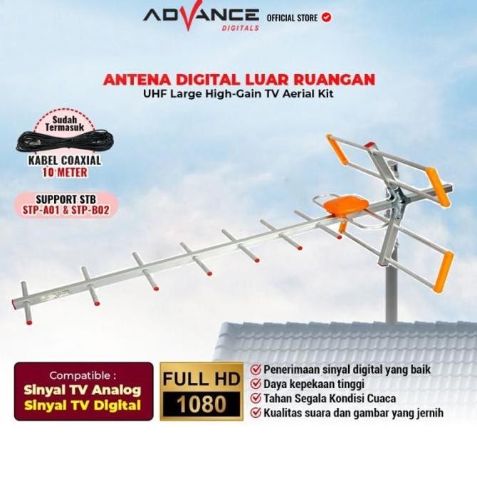 ASLI ANTENA TV OUTDOOR UHF DIGITAL ANALOG ADVANCE AA801 SUPPORT SET TOP BOX STB (TANPA KABEL)