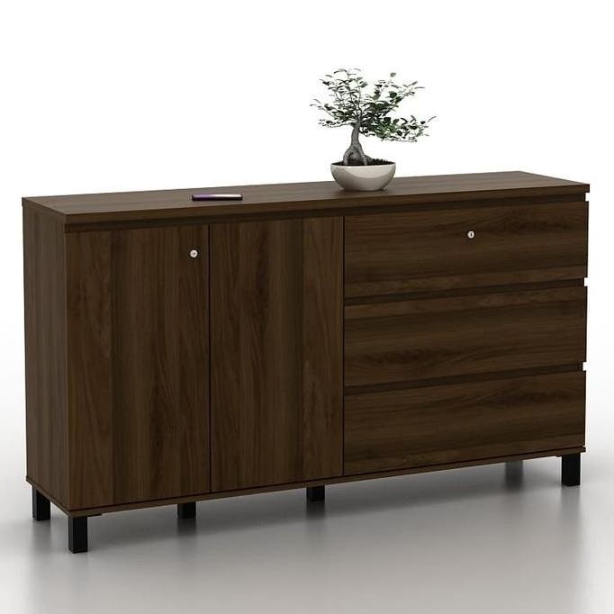 lemari sideboard bufet coklat kombinasi putih