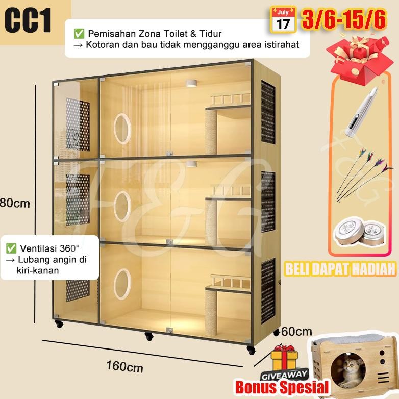 Kandang kucing kayu berlapis-lapis Kandang kucing di toko hewan peliharaan Kandang yang dapat menamp