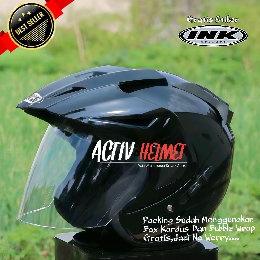 Helm INK - Helm Double Visor Half Face Pria Wanita - Original FNK Warna Hitam SNI Premium
