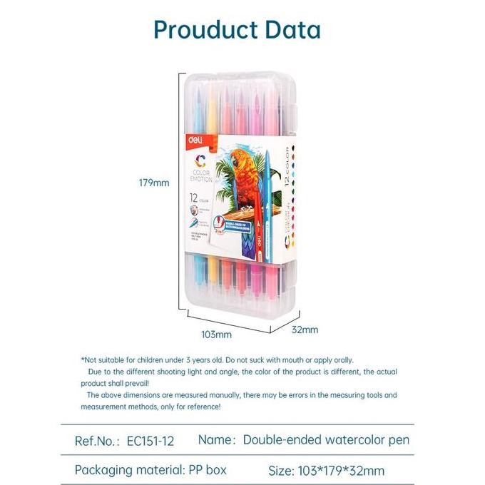 

Promo Deli Ec151-12/24 Spidol Warna 2 Tip - Felt Pen & Brush Pen Set Kemasan Kotak