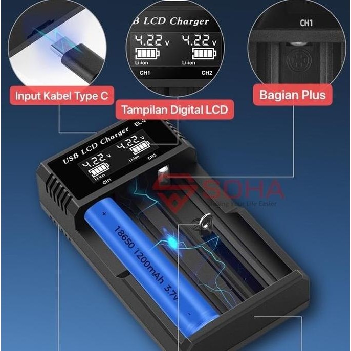 Charger Baterai Cas Baterai AAA AA 18650 Indikator Digital LED Status Baterai Volt dan Ampere Ni-MH 