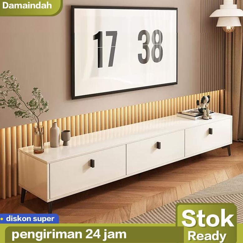 Lemari TV Minimalis Modern/Lemari Tv Estetik Minimalis Mewah [Putih] - Ringan & Kaki Baja Karbon | 1