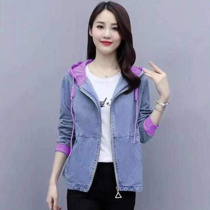 JAKET JEANS HOODIE IMPORT WANITA/JAKET HOODIE TERBARU/JAKET HOODIE WANITA COMBINASI