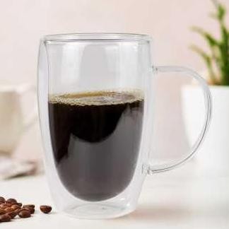 CANGKIR KOPI TEH UNIK KECIL GELAS KOPI KACA MUG ANTI PANAS DOUBLE WALL