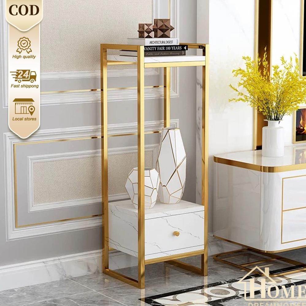 COD Meja Barbershop Meja Motif Marble Minimalis Meja Sudut Rak Susun Meja Barber Meja Samping Lemari