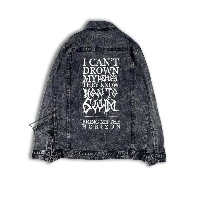 jacket denim sablon jaket jeans patch bordir bring me the horizon Panjang Pria