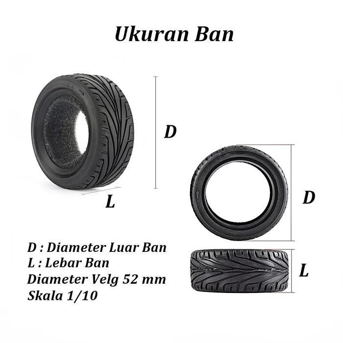 4 Pcs Ban Mobil Rc Skala 1:10 Untuk Velg 52Mm