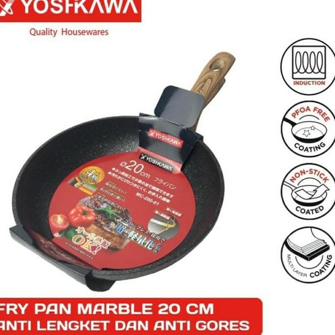 New Frypan Penggorengan Keramik Marble Yoshikawa 18 20 22 Cm