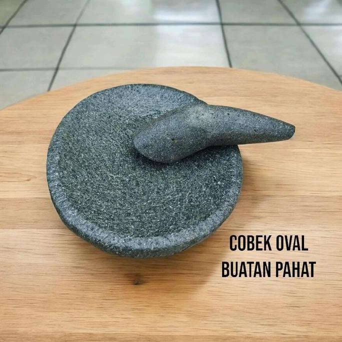 Promo 1 Set Cobek Oval Buatan Manual Cobek Batu Asli Lonjong Model Padang Dan Kitchenware