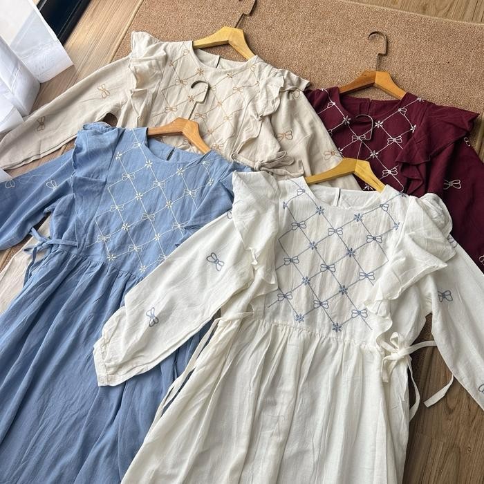 DWF ZR fashion - Kaluna Dress Gamis Bordir Bahan Linen Muslim Panjang