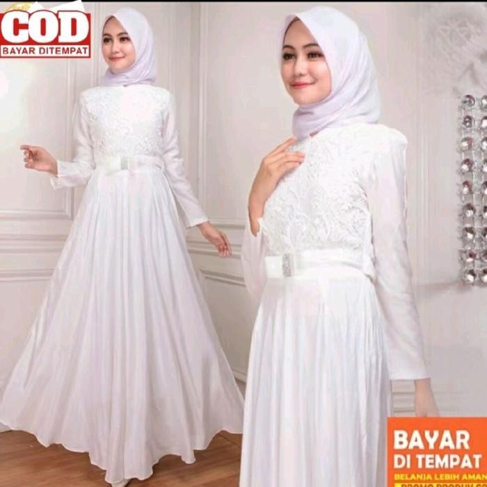DWF Haura Dress Gamis Putih Terbaru  Crepe Premium Gamis Wanita Elegan Fashion Muslim  Dewasa Gamis 