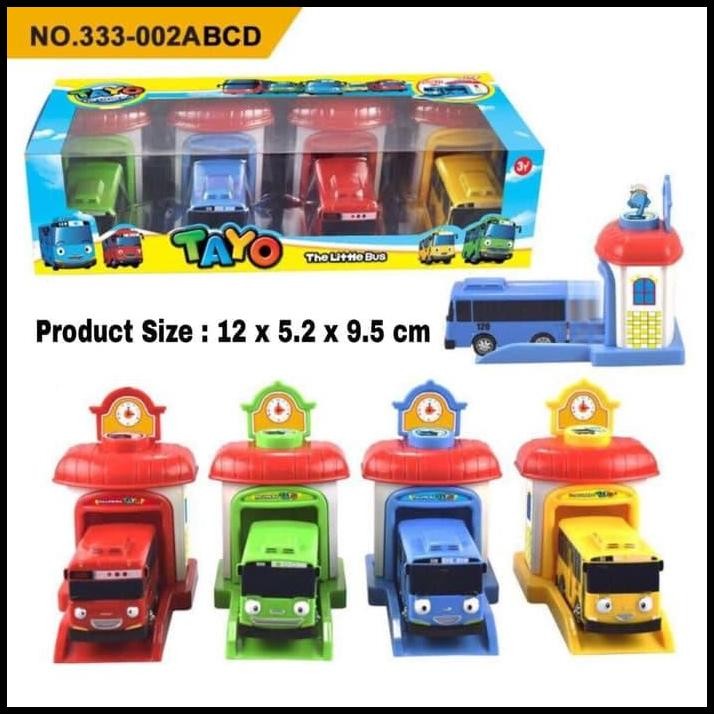Mobil Tayo Garasi 4Pcs Mainan Bus Tayo Garasi