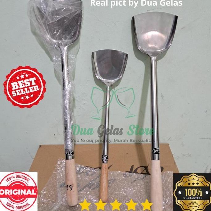 New Spatula Sutil Sodet Stainless Steel Gagang Kayu Jumbo Besar Sedang