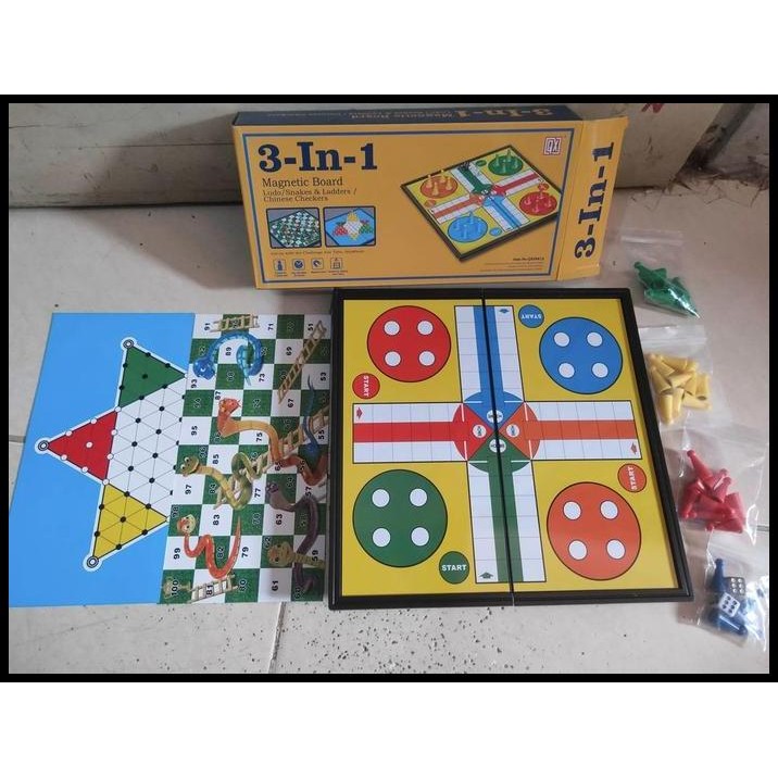 LUDO 3IN1 MAINAN PAPAN MAGNET 3 IN 1 - ULAR TANGGA - HALMA - LUDO