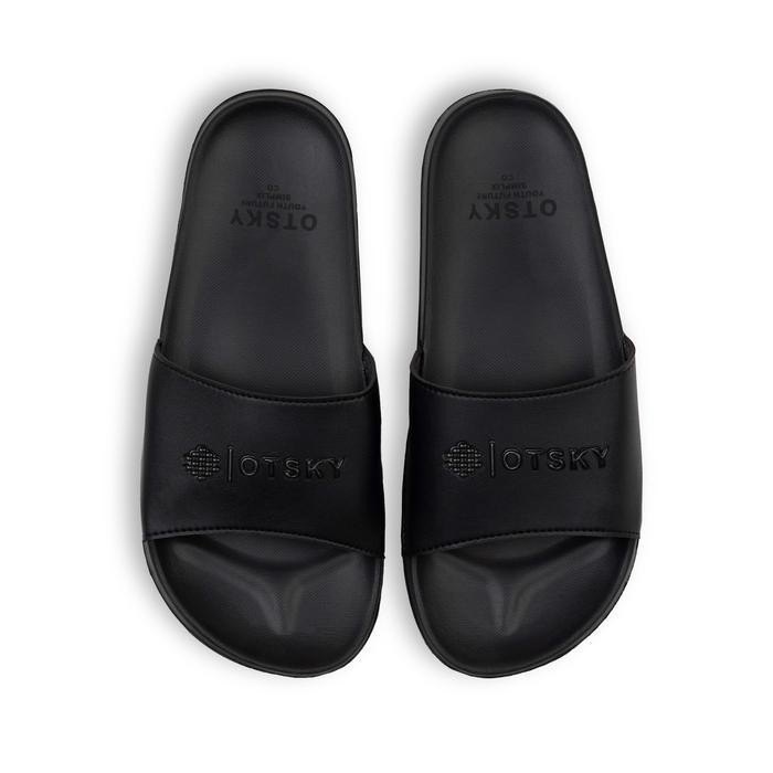 Otsky Sandal Slide Slip On Series Font Logo White-12E & Black Pria