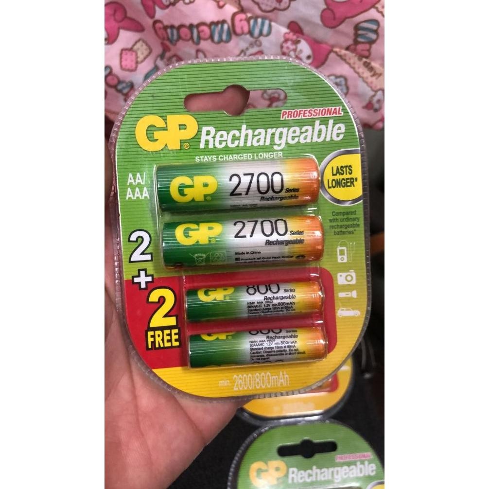

batu baterai rechargeable GP profesional ( isi 4 ( 2 aa 2800 mah dam 2 aaa 800 mah) extra power DiM