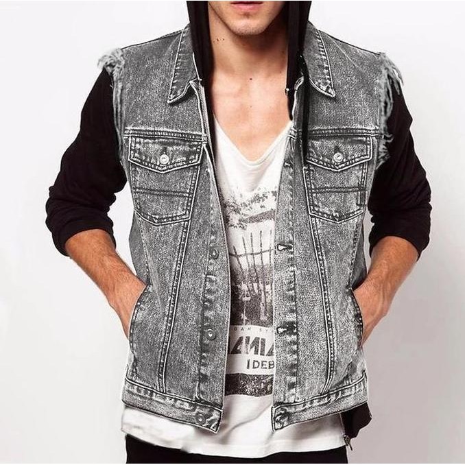 JAKET JEANS HODIE ABU PRIA WANITA distro casual  hitam  denim Panjang Cowok Blazer