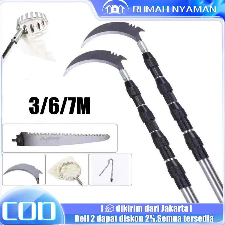 5 in1 7M Tongkat Panjang Untuk Petik Buah /metal fruit picker /galah pemetik buah 10 meter/tongkat p