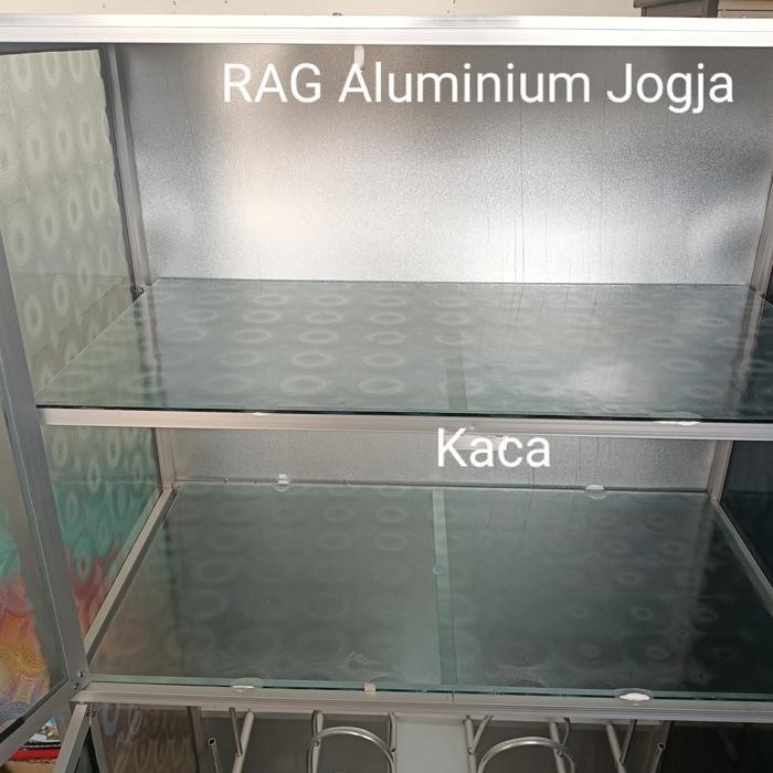 Lemari Dapur Rak Piring Box 2 Pintu Riben Bahan Aluminium Kaca
