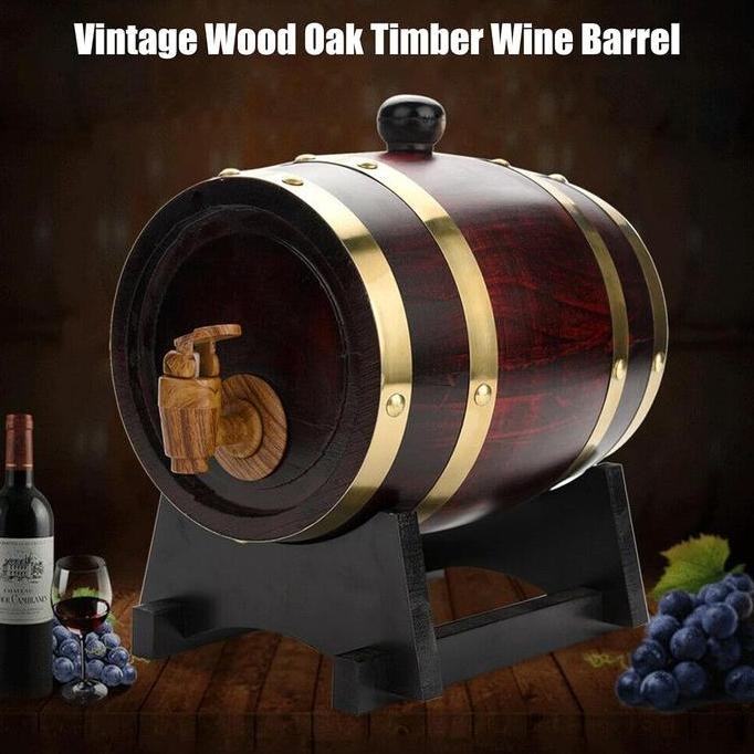 Tong Wine Barrel Klasik 1,5L 3L Oak Barrel Vintage Oak Wine Dispenser Tong Wine Premium Botol Unik T