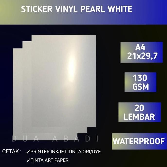 

new !!! STICKER VINYL INKJET pearl white A4 isi 20 lembar waterproof/stikerPET