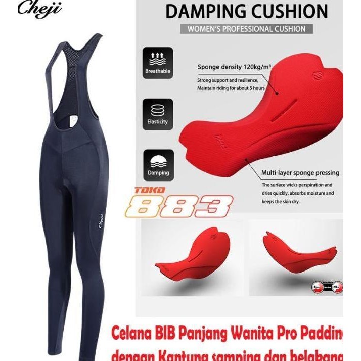 CHEJI CELANA SEPEDA BIB PANJANG WANITA KANTONG - PRO PADDING - PHILLO