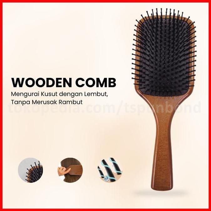 Sisir Rambut Anti Rontok Sisir Kayu Besar Wooden Hair Comb Sisir Rambut Wanita, Bahan Premium, Sisir
