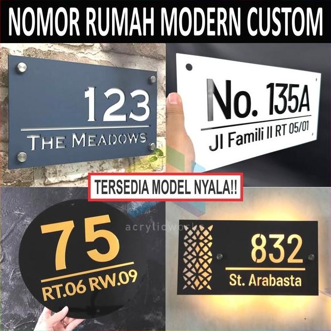 Nomor Rumah Acrylic Modern Timbul Negatif Nyala LED