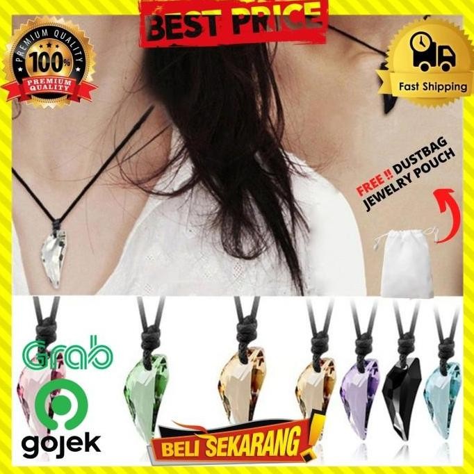 Tersedia - Kalung Tali Hitam Pria Wanita Taring Serigala Kristal Adjustable K118