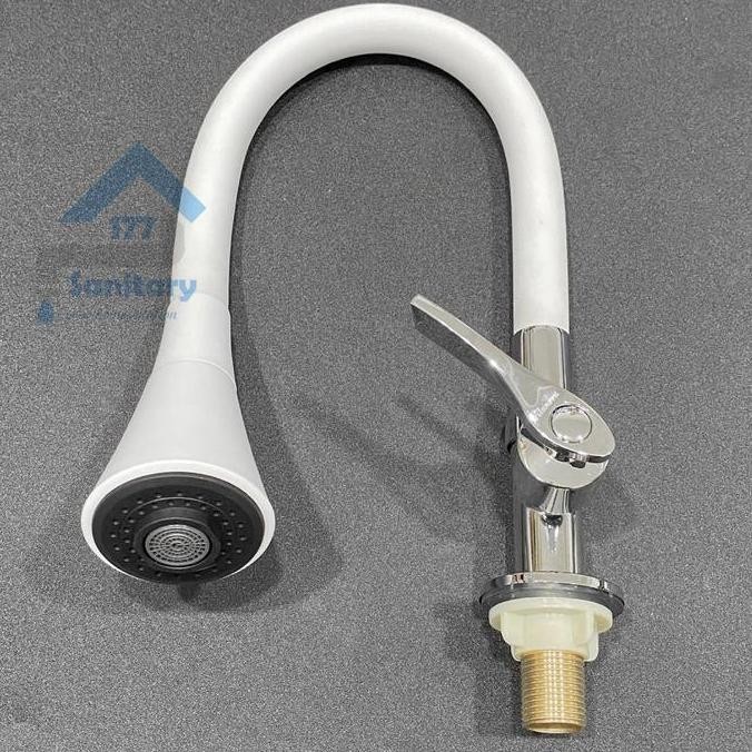 Tersedia Kran Sink Fleksibel Putih 1071W | Keran Angsa Meja Tanam 2in1 Dapur Modern