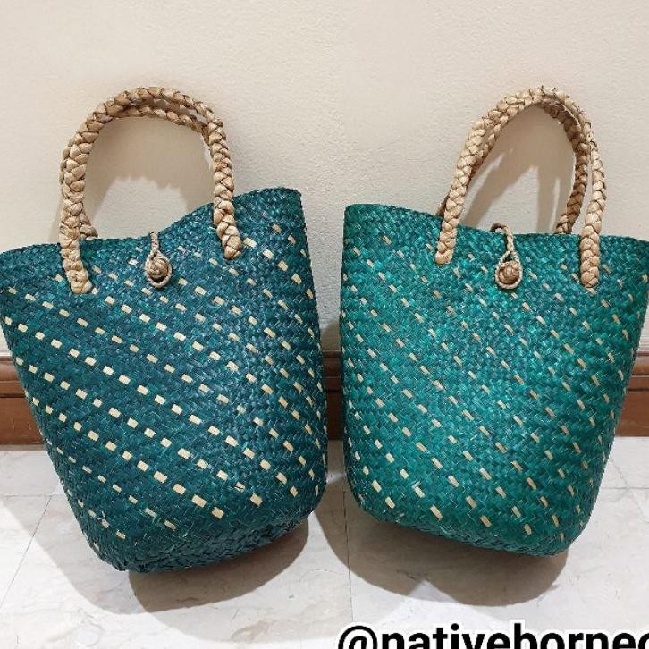 Tas Purun Oval Hijau Tas Anyaman Hijau Tas Hampers Tas Parcel Tas Belanja Anyaman