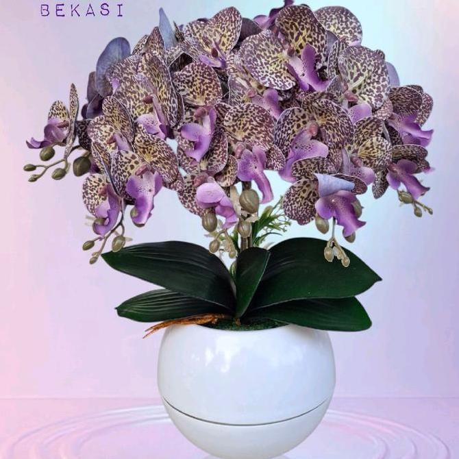ANGGREK LATEX PREMIUM 5 TANGKAI VAS BOLA BUNGA PLASTIK ARTIFICIAL HIAS ASLI