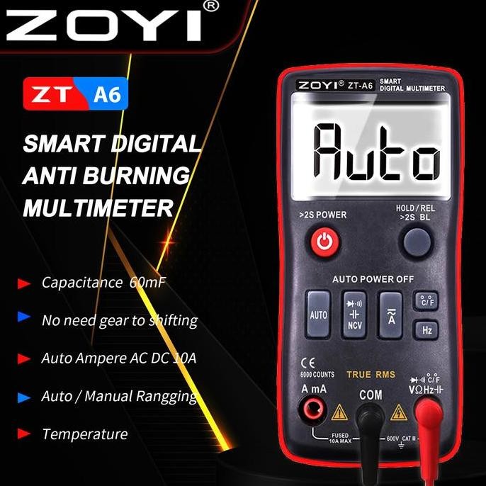 baru multimeter digital zoyi zt-a6 pengukur arus ac dc 1mf ncv