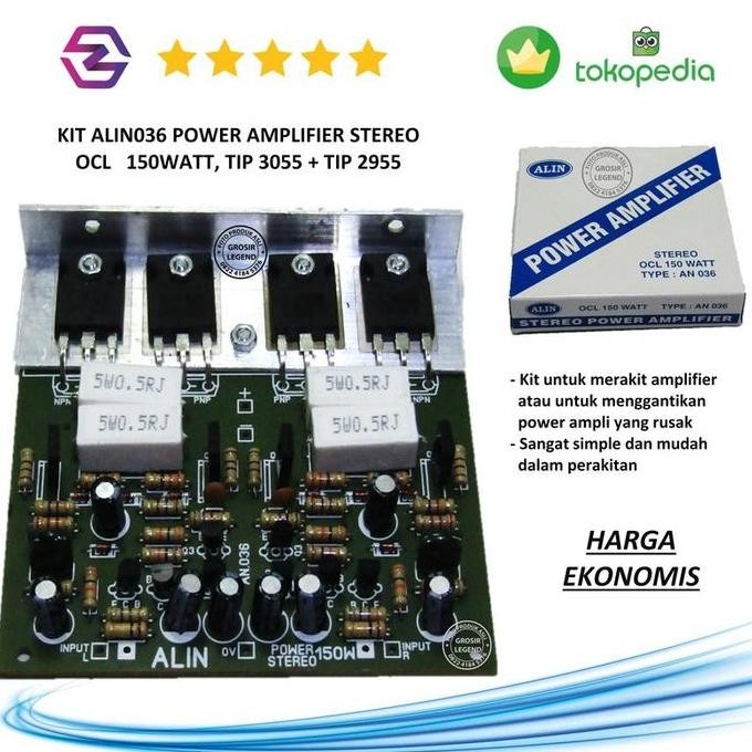 Kit power amplifier stereo ocl 150 watt Alin 036 Tip 3055 + Tip 2955 MURAH